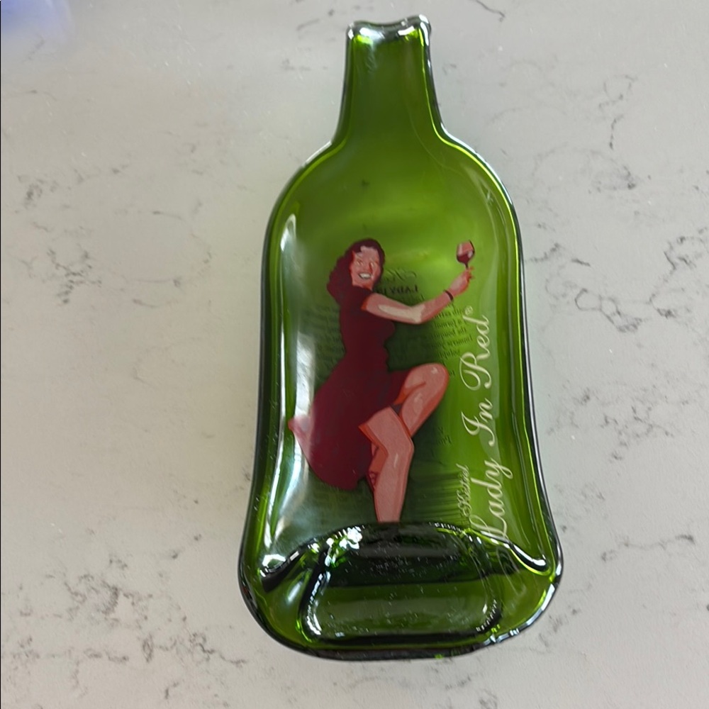 Green Glass wine bottle dish